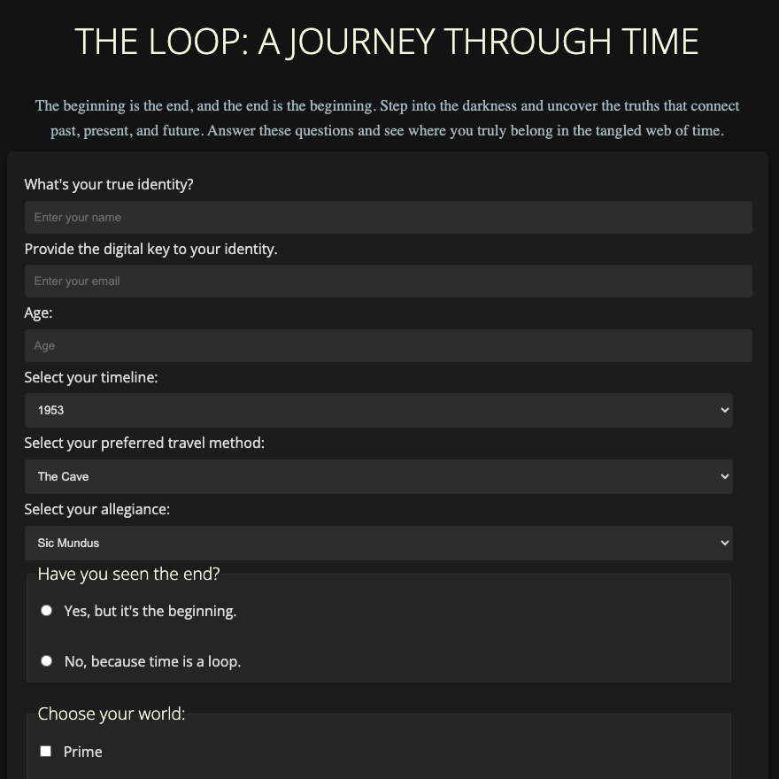 Screenshot of questionaire
